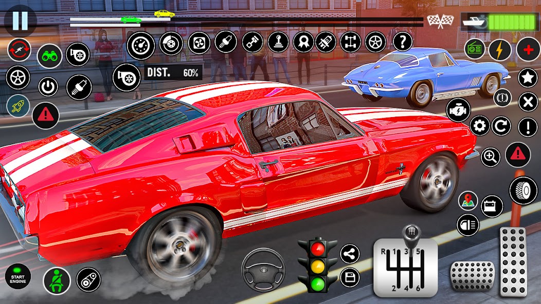 Drag Racing Game: красный автомобиль и нитро во время заезда